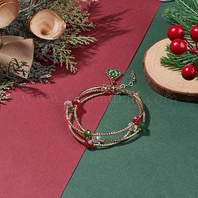 Многожильный браслет из бисера из блестящего стекла и латуни BJEW-TA00108-1