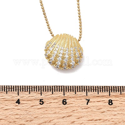 Женские ожерелья с подвеской в форме ракушки из нержавеющей стали 304 с прозрачными стеклянными стразами NJEW-K255-53G-1