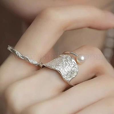 2 шт. 925 регулируемых кольца-манжеты из стерлингового серебра с натуральным пресноводным жемчугом круглой формы FS-WGC280C-03-1