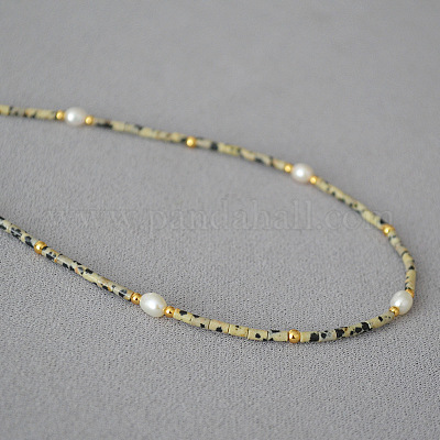 Винтажное ожерелье с каменным жемчугом и коровьим узором - уникальное ST1060745-1