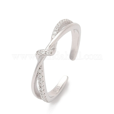 925 регулируемое кольцо-манжета из стерлингового серебра с микропаве из прозрачных кубических цирконий для женщин RJEW-G351-04P-1