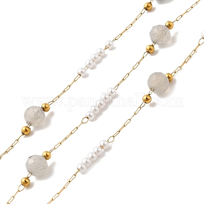 Цепочки ручной работы из нержавеющей стали 304 и натурального лабрадорита CHS-L031-06G-02-1