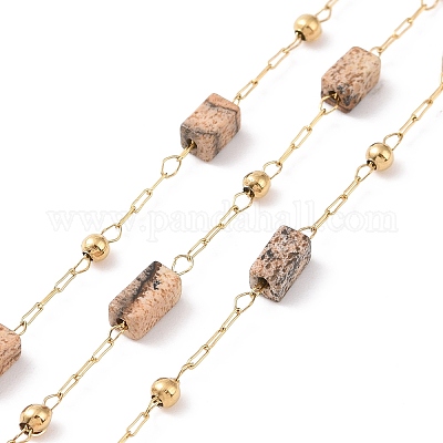 Цепочки из бисера прямоугольной формы из натуральной яшмы Пикассо AJEW-SZ0002-42F-1