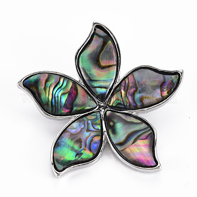 Булавка для броши из натуральной раковины морского ушка/пауа в форме цветка G-N333-012B-RS-1