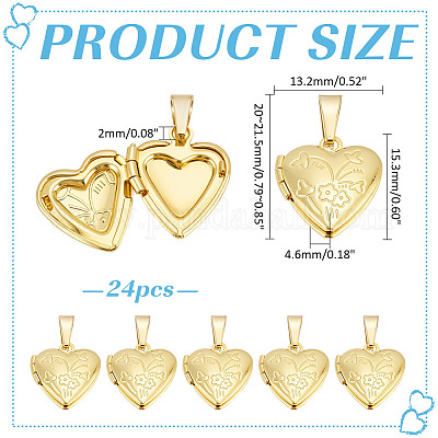 24шт. латунные подвески-медальоны в форме сердца PALLOY-ME00004-1
