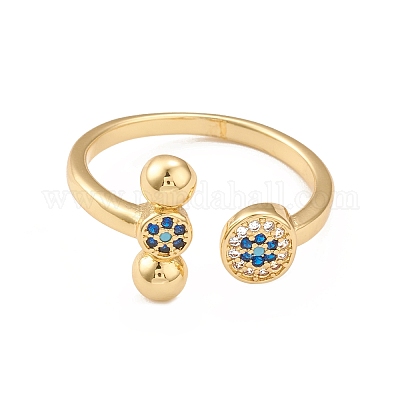 Синий кубический цирконий плоский круглый с перемычкой открытое кольцо-манжета RJEW-F135-04G-1