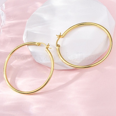 Латунь обруч серьги для женщин EJEW-I270-13B-G-1