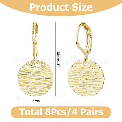 4 пара латунных текстурированных плоских круглых серег с застежкой-русалкой EJEW-HS0001-22G-1
