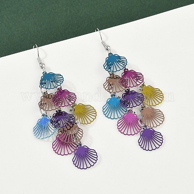 Серьги-подвески в форме ракушки из нержавеющей стали 430 EJEW-A137-03P-05-1