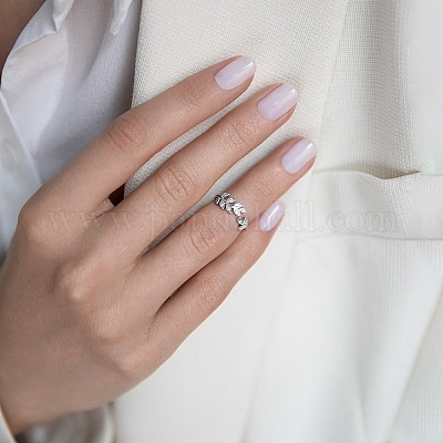 Кольца-манжеты из стерлингового серебра с микропаве из прозрачных кубических цирконий в форме листа OV8225-7-1