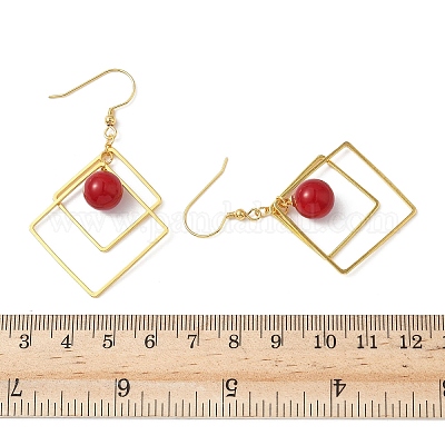 Серьги-подвески из гальванизированной латуни с имитацией жемчуга EJEW-Z129-01G-1