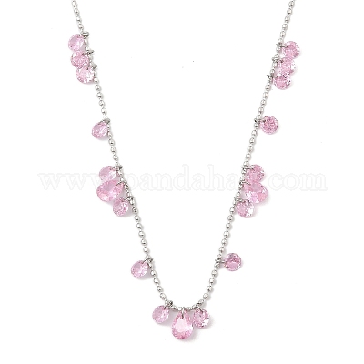 Женские цепочки-цепочки с каплевидными и плоскими круглыми шариками из нержавеющей стали 304 с кубическим цирконием NJEW-F328-11P-08-1