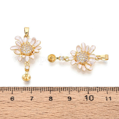 Подвески-булавки с микропаве из кубических цирконий и эмали в форме чаши и жемчуга KK-T079-48G-1