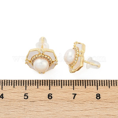 Серьги-гвоздики из латуни с прозрачным кубическим цирконием в виде цветка KK-D301-11G-1