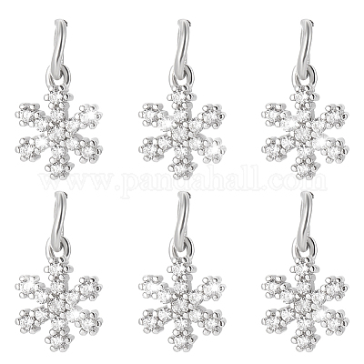 6 шт. 925 подвески в виде снежинок из стерлингового серебра с микропаве из прозрачных кубических цирконий PALLOY-WR00007-1