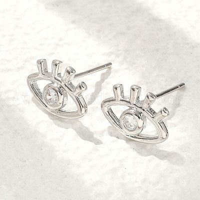 Серьги-гвоздики из латуни с микропрозрачным кубическим цирконием EJEW-S252-02P-1