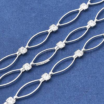 Цепи ручной работы с латунными звеньями и прозрачными кубическими цирконами в форме конского глаза CHC-G027-03S-1