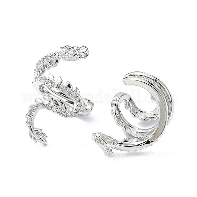 Серьги-каффы из латуни с микропаве и кубическим цирконием EJEW-C086-16P-1