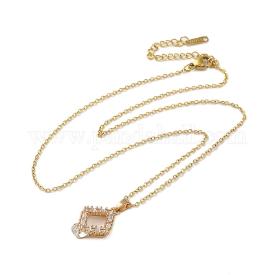 Ожерелья с подвеской из латуни с микропаве и прозрачным кубическим цирконием для женщин NJEW-E106-07KCG-02-1