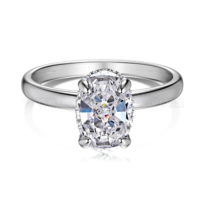 Овальные кольца из стерлингового серебра с родиевым покрытием и микропаве из кубических цирконий для женщин RJEW-F168-08P-1