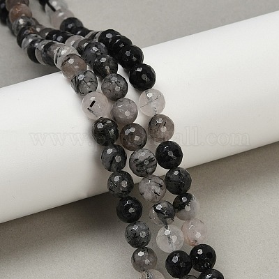 Нити бусин из натурального черного рутилированного кварца G-R447-8mm-03-01-1