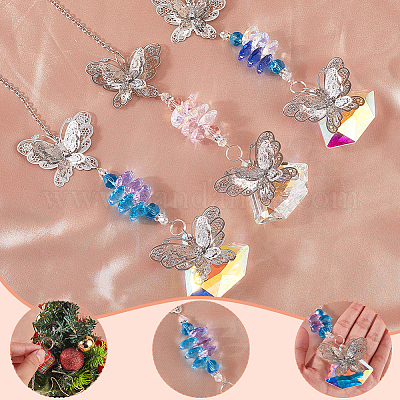 3шт. 3-х цветная стеклянная подвеска-бабочка HJEW-SP00010-1