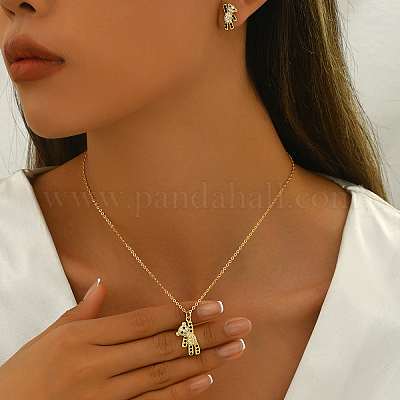 Латунные серьги-гвоздики с кубическим цирконием и подвески-колье для женщин золотистые GL8685-1-1