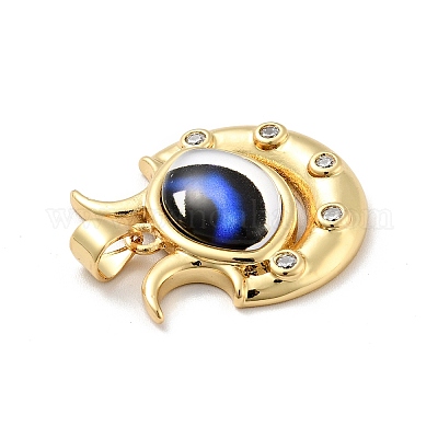 Подвеска в виде глаза с луной из латуни с микропаве из прозрачного кубического циркония KK-G419-12G-02-1