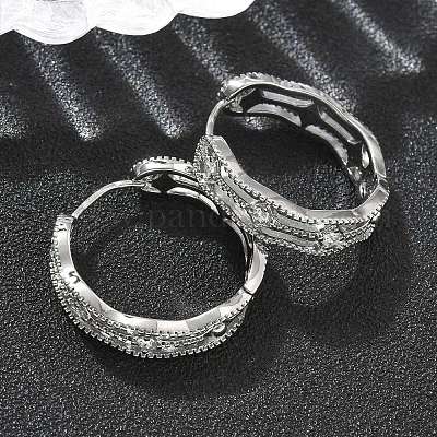 Прямоугольные серьги-кольца из латуни с прозрачным кубическим цирконием EJEW-D320-06P-1