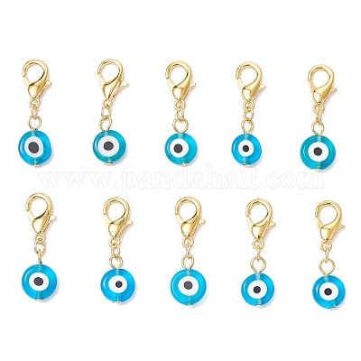 10 шт. плоская круглая подвеска ручной работы от сглаза HJEW-JM03489-03-1