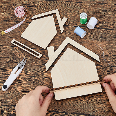 2 шт. 2 стиля держателей для карточек с вышивкой из дерева в форме домика ODIS-FH0001-19-1