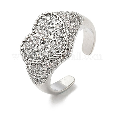 Кольца-манжеты в форме сердца из латуни с микропаве из кубического циркония для женщин RJEW-A069-11P-1