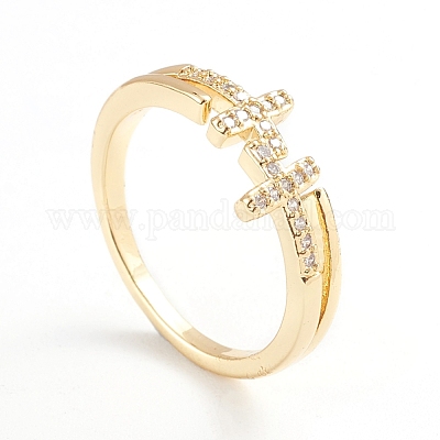Регулируемые латунные кольца микро манжеты из прозрачного циркония RJEW-F101-18G-1