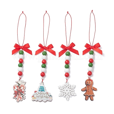 4 шт. рождественских деревянных подвесных украшений HJEW-JM04477-1
