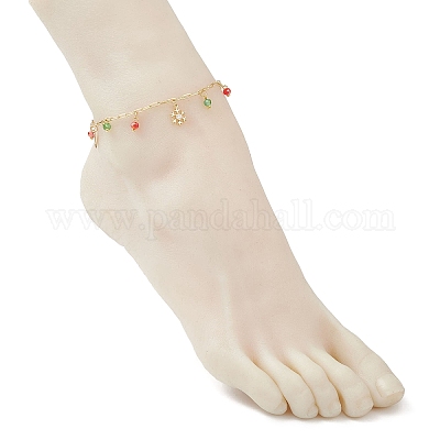 Рождественские браслеты на ногу из латуни с подвесками в виде снежинки AJEW-AN00753-1