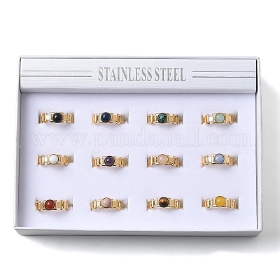 Круглые натуральные смешанные кольца из камня RJEW-C119-04G-1