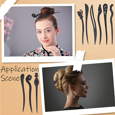 18 шт. 9 стиля винтажных деревянных палочек для волос «шима»&nbsp;OHAR-GF0001-44-1