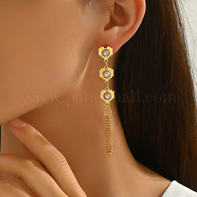 Серьги-гвоздики с кисточками в форме сердца из нержавеющей стали GO8822-1