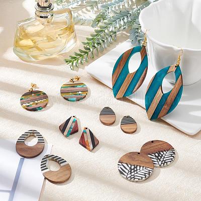 12шт 6 стильные подвески из смолы и орехового дерева RESI-PH0001-40-1