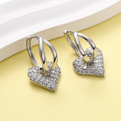 Латунные серьги-кольца из прозрачного кубического циркония EJEW-D322-08P-1