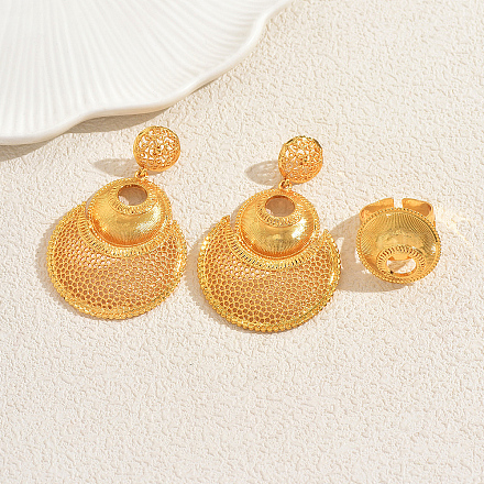 Комплекты из полых круглых серег-гвоздиков и колец-манжет из сплава для женщин FF3936-1