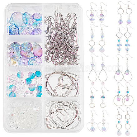 Наборы для самостоятельного изготовления стеклянных сережек в фиолетовом стиле DIY-SC0014-36P-1