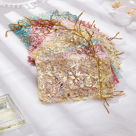 20 шт. 4-х цветные мешочки из органзы с принтом роз OP-LP0001-09-1