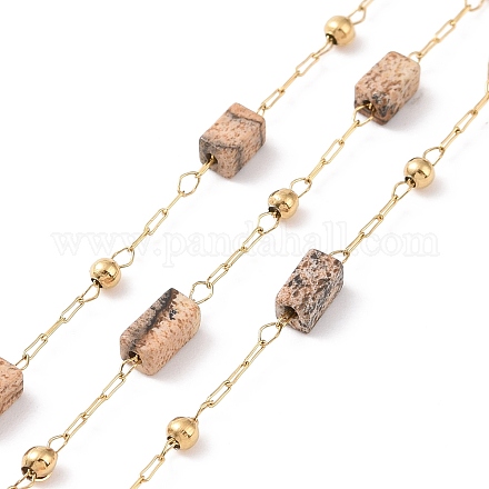 Цепочки из бисера прямоугольной формы из натуральной яшмы Пикассо AJEW-SZ0002-42F-1