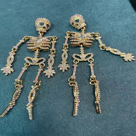 Серьги-гвоздики скелетон из сплава со стразами FS-WG3D420-03-1