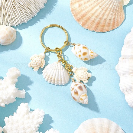 Натуральная ракушка в морском стиле с брелками из синтетической бирюзы KEYC-JKC01231-02-1