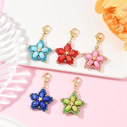 Подвеска в виде звезды ручной работы из стеклянного бисера и синтетических бусин императорской яшмы HJEW-MZ00268-1