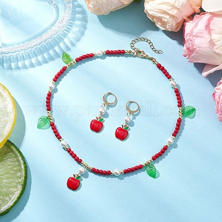 Комплект из ожерелий и серег из синтетической бирюзы для женщин SJEW-JS01316-1