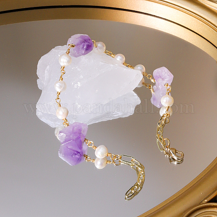 Браслеты из натуральных аметистов и пресноводного жемчуга для женщин PP0485-1