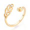 Leaf Brass Micro Pave Cubic Zirconia Cup Peg Ring Settings, Adjustable Ring Settings for Half Drilled Beads, Cadmium Free & Nickel Free & Lead Free, Real 18K Gold Plated, 10.5mm, Inner Diameter: 16.5mm, Pin: 0.8mm
